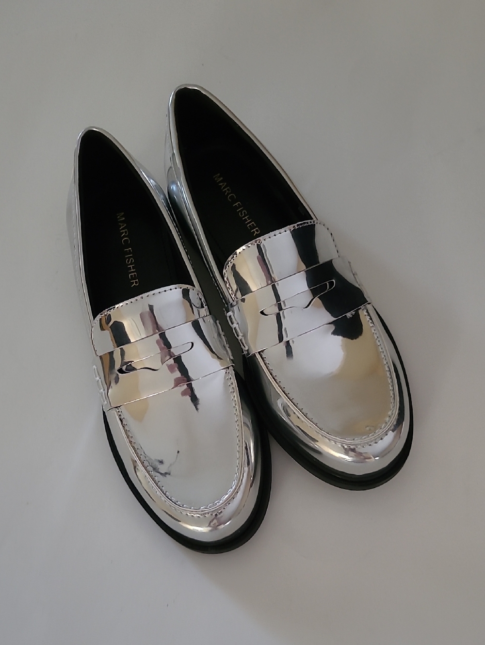 Marc Fisher Ilithia SILVER Penny Loafer NWOT